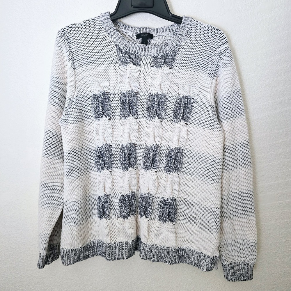 J. Crew Chunky Fisherman Knit Sweater Women's Sz XL 100% Cotton Crewneck Preppy